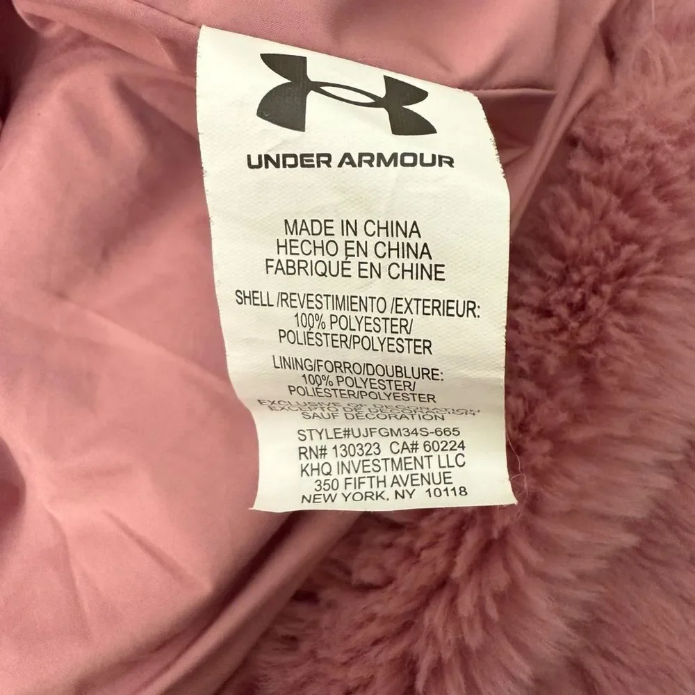 Under Armour Fluffy Pink Kids Faux Fur Puffer Jacket Size Youth Large Super Soft - Picture 7 of 7